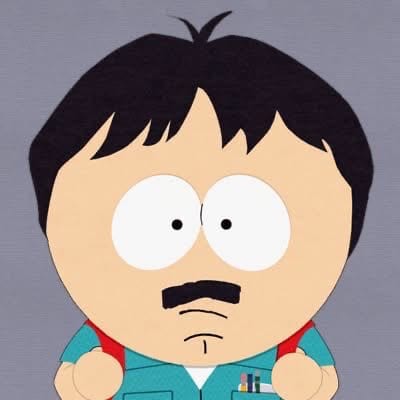 Cartoon character with a black mustache, drawn in the style of a television animation